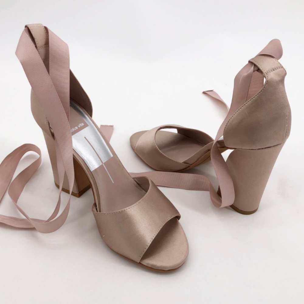 Dolce Vita Harvyy Ribbon Wrap Satin Heels Block Heel Open Toe Tie Lace Cocktail